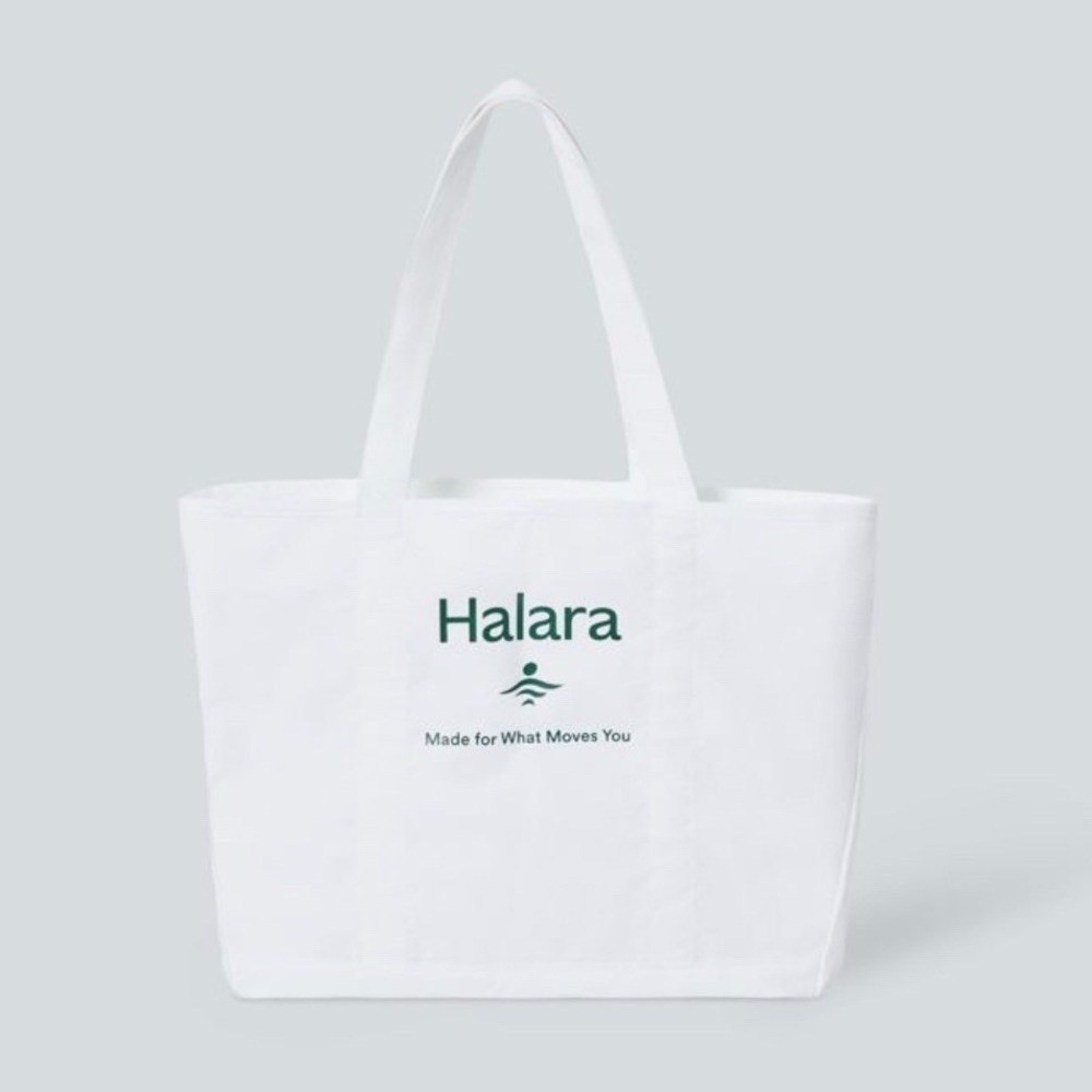 Halara Tote Bag Womens Large White Canvas Green Logo Shoulder Shopper Bag
